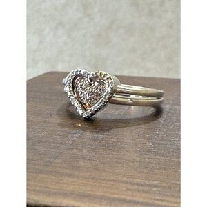 925 Sterling Silver/10k Rose Gold Diamond Heart Ring 2-in-1 Stackable Ring